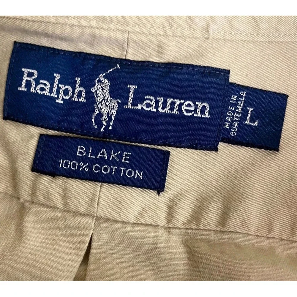Ralph Lauren Blake Shirt Mens Large Tan Cotton Pony Pleated Back Button Down